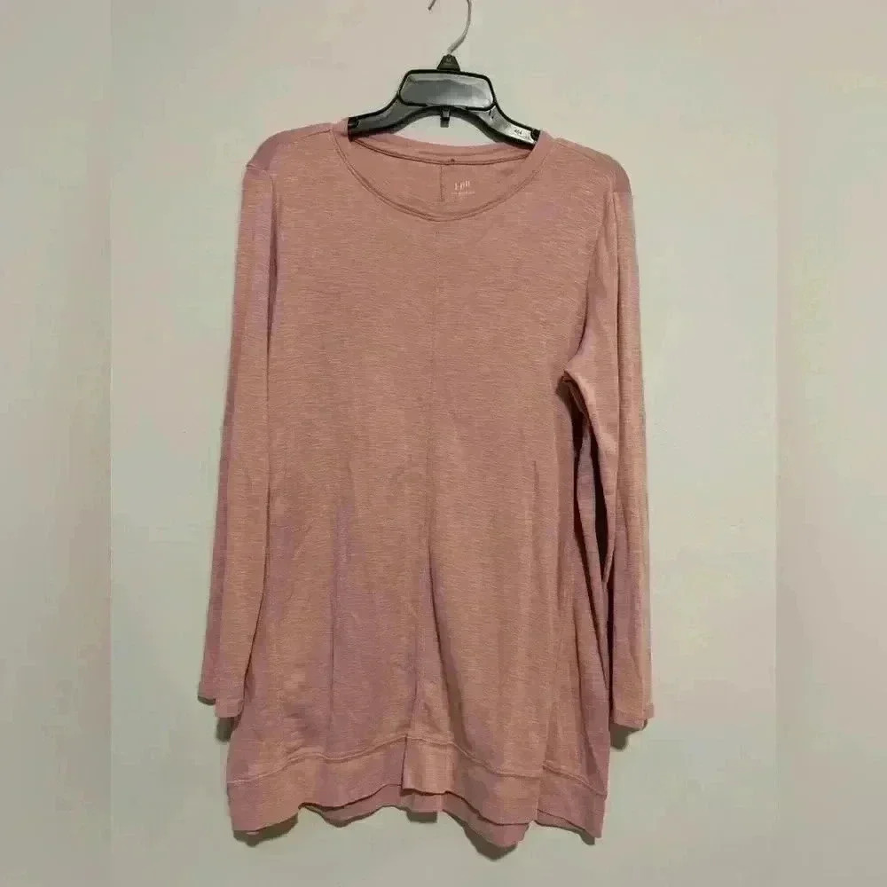 J. Jill Pima Elliptical Tunic Pink Long Sleeve Womens Top S M 100% Pima Cotton - Picture 2 of 4